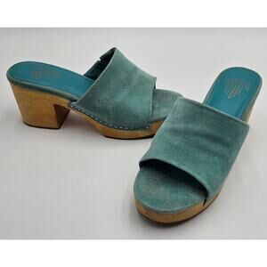 Charlotte Stone Women's Size 9 Kayla Aqua Suede Open Toe Clog Sandals